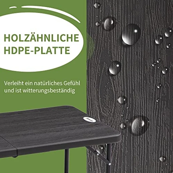 Outsunny Gartentisch Campingtisch, Buffettisch mit Stahlgestell, Terrassentisch für 4 Personen, 1-St, Höhenverstellbarer, HDPE, Dunkelgrau, 118 x 60 x 74 cm – Bild 7