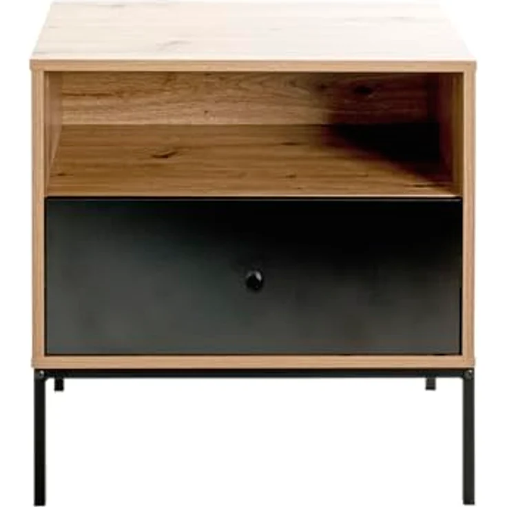 XXXL Beistelltisch Schwarz, Eiche, Metall, mit 1 Schublade und offenem Fach, rechteckig, 42x60x55 cm – Bild 4