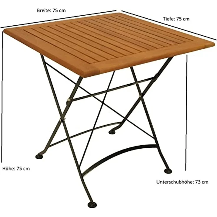 DEGAMO Gartentisch HOFGARTEN (1-St), 75x75cm quadratisch, Stahl schwarz + Eukalyptus, klappbar – Bild 2