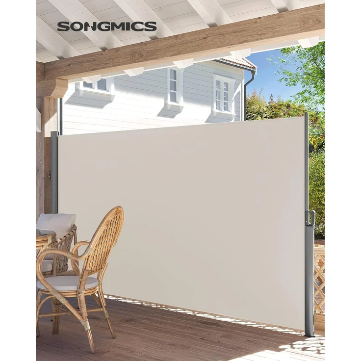 SONGMICS Alu-Seitenmarkise, ausziehbar, blickdicht, Beige, 200x400 cm – Bild 1