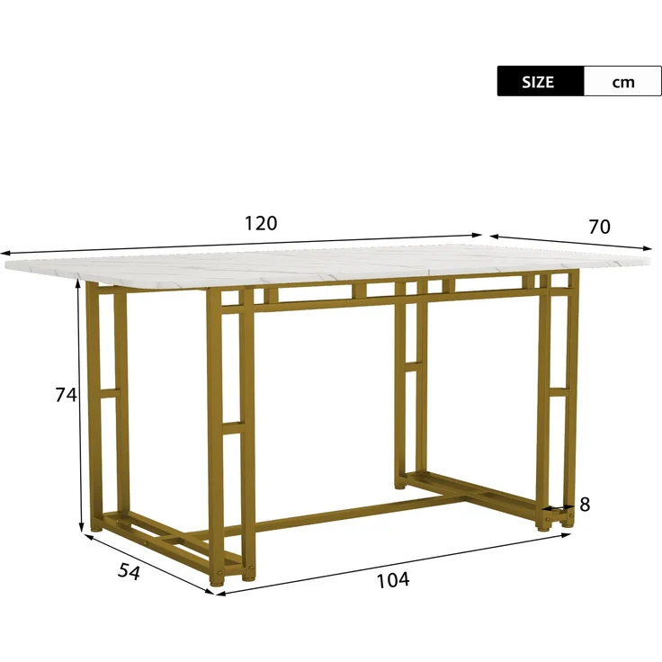 120x70cm Leichter Luxus Esstisch,(1-St), Gestell aus Metall Rechteckiger Esstisch aus Moderner Küchentisch mit Metallbeinen für Esszimmer Wohnzimmer,Golden Tischbeine – Bild 8