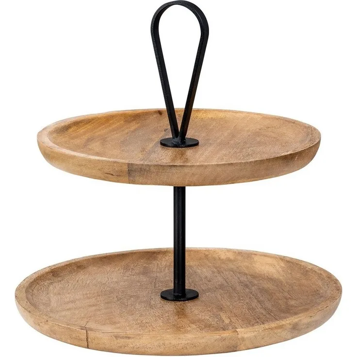 Levandeo® Etagere, Etagere 2 Etagen H35cm Mango Holz Schwarz Natur Servierplatte