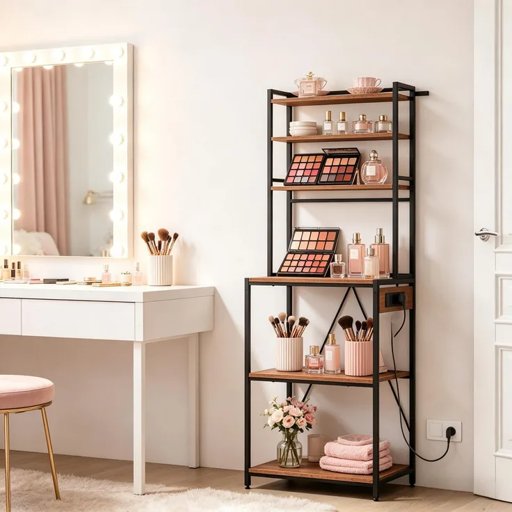 Coffee Bar Station,Küchenregal mit Steckdosen,Küchenkomode,Mini Küche Arbeitsstation,Display-Regal--Rustikales Braun--40x60x167cm--YOUDENOVA