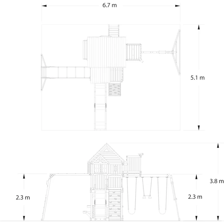 Backyard Discovery Spielturm Skyfort II aus Holz XXL Spielhaus für Kinder mit Rutsche, Schaukel, Trapezstange, Kletterwand und Aussichtsturm | Braun | Holz | 670 cm – Bild 9