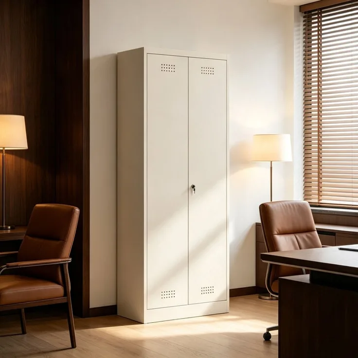 ZUBALIYA 165 cm hoher Aktenschrank aus Stahl mit Türen, verstellbaren Einlegeböden und Kleiderstange, Creme