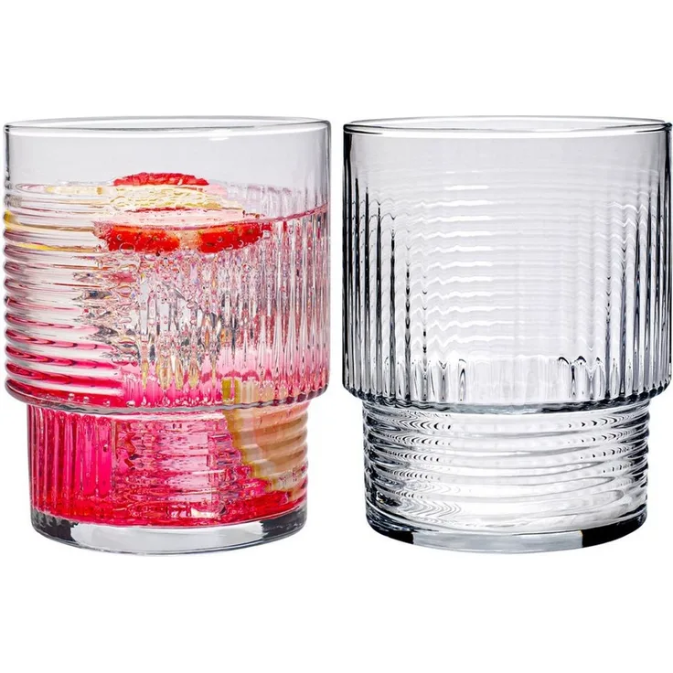KONZEPT Gläser-Set Trinkgläser Set 320 ml Geriffelte, 12-tlg, 12 Stüc, kideal für Cocktails Wasser, Softdrinks