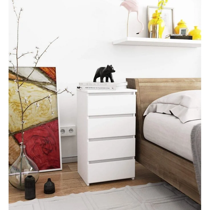 Home Collective Kommode 40 cm breit Holz Highboard Sideboard für Flur Schlafzimmer Wohnzimmer (Mehrzweckschrank Schrank schmal Kommode Schlafzimmer mit Schubladen), Kinderzimmer Organizer, 73 cm hoch mit 4 Schubladen weiß – Bild 2