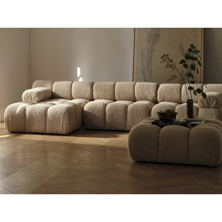 Micadoni Modulares Panorama Ecksofa Bellis 8-Sitzer Samt Bluvel Schwarz Links – Bild 4
