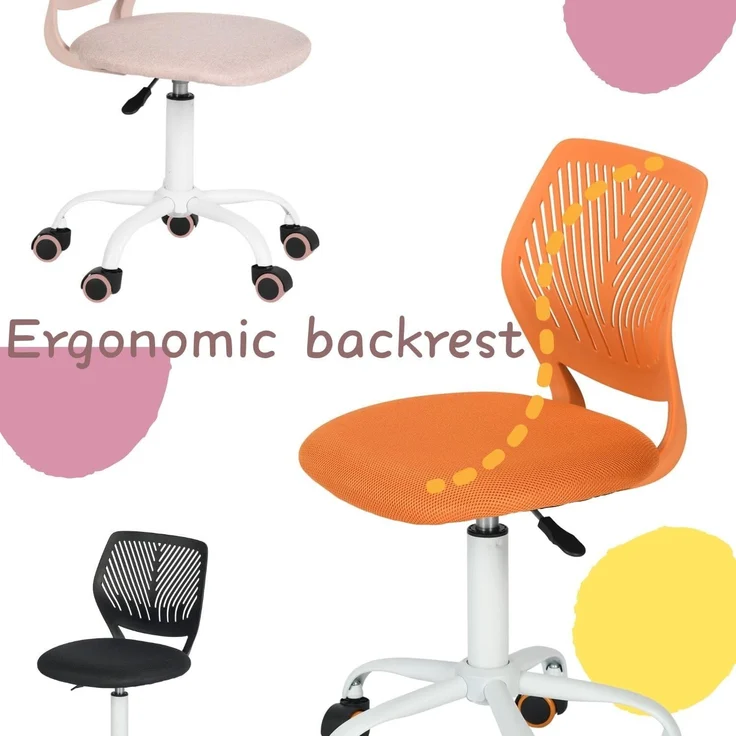 FurnitureR Kleiner Videospielstuhl, ergonomischer Schreibtischstuhl ohne Armlehnen, kompakter Drehstuhl mit Sitzhöhenverstellung und leisen Gummirädern, modernes Design für Gaming und Arbeiten – Bild 5