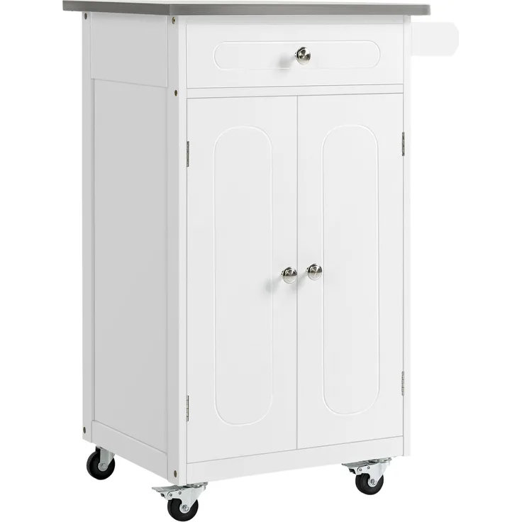 Wohnora-Küchenwagen mit mehreren Staufächern, 1 Schublade und 2-türigem Schrank, Edelstahl,H 850cm x T 600cm x B 450cm,Weiß