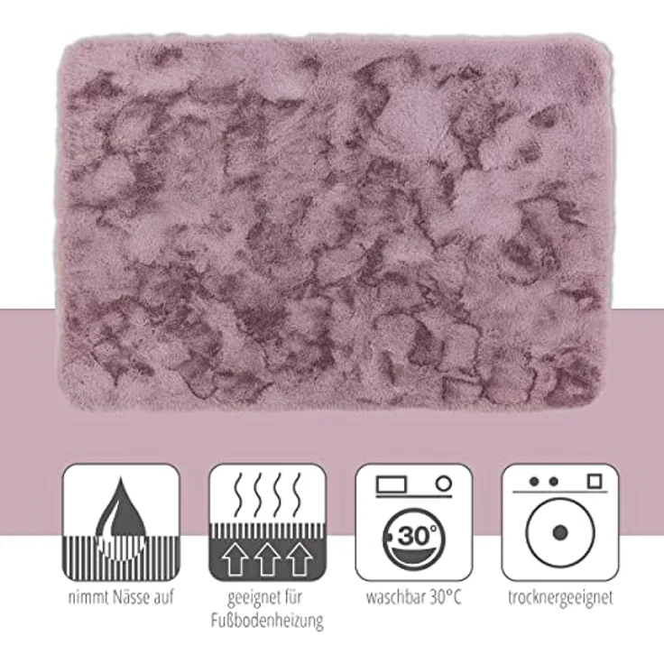 Schöner Wohnen Kollektion Badteppich 'Bali', rose, 67 x 110 cm, pflegeleicht, waschbar bei 30°C, für Fußbodenheizung geeignet, rutschhemmende Unterseite – Bild 5