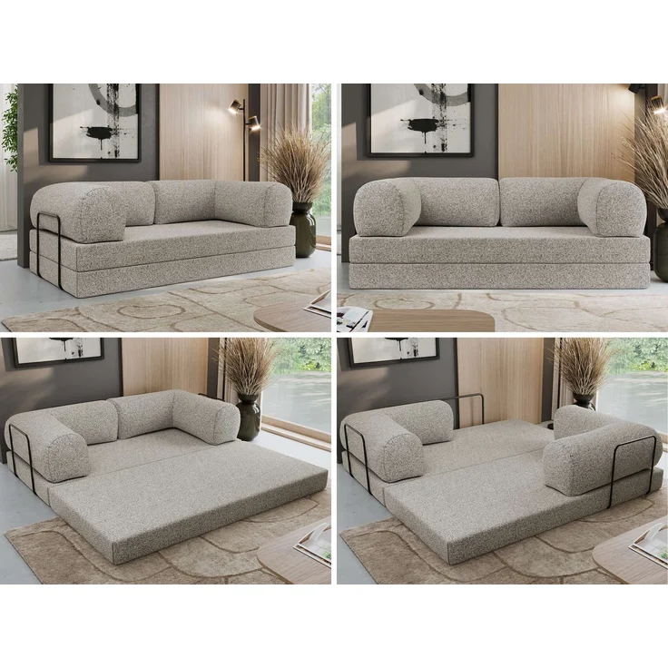 3-Sitzer Sofa ORSETTO mit Schlaffunktion, Metallrahmen, modernes Bettsofa mit HR- und T30-Schaum - Hellgrau Stukture – Bild 2