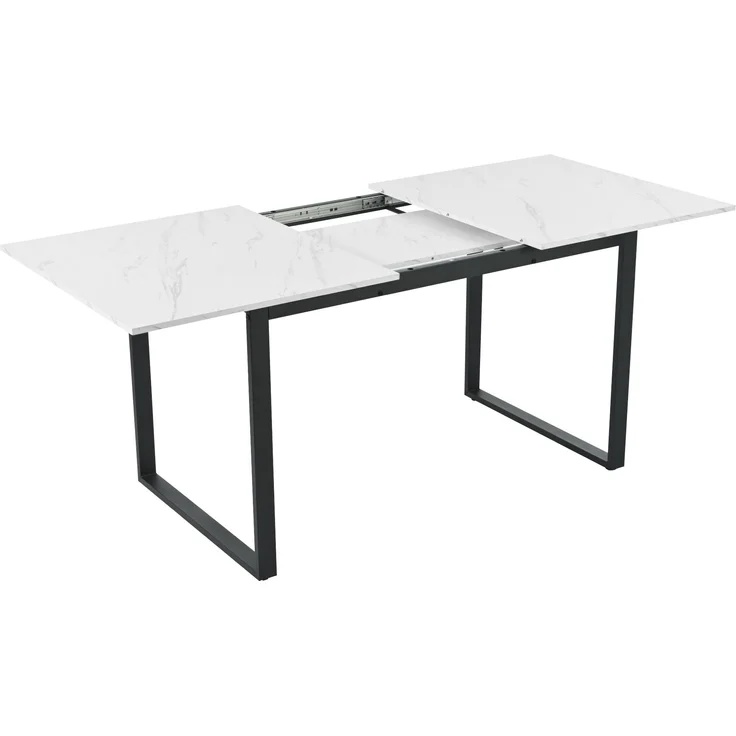 Esszimmer-Set 5-tlg Klapptisch 140-180x80 cm Weiße Spanplatte Platte Mit 4 Gepolsterten Stühlen Ausziehbar Metallbeine – Bild 6
