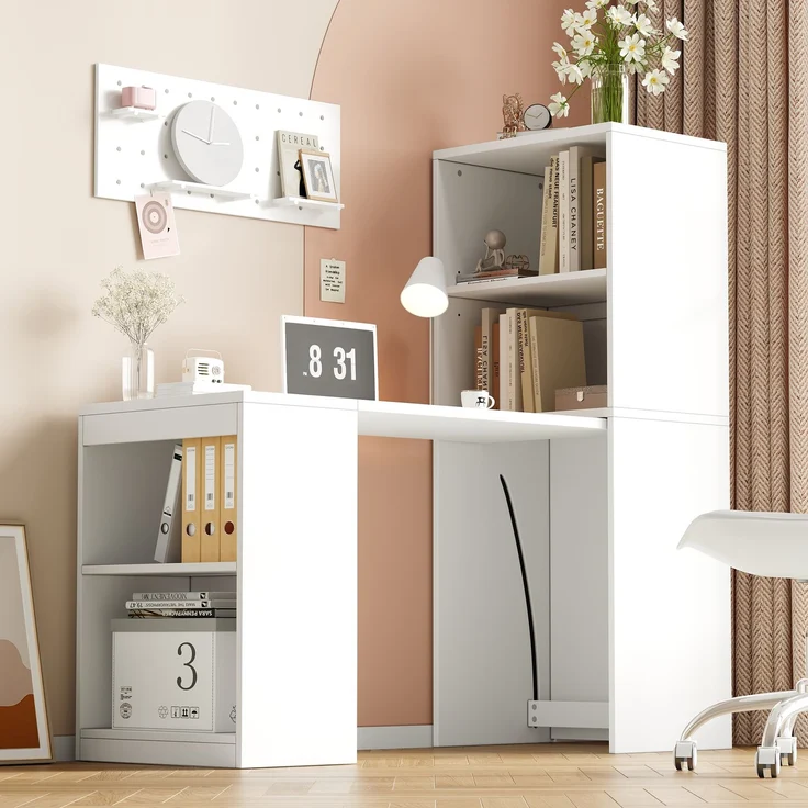 Schreibtisch 130x51x137 cm, klappbar mit Bücherregal und 4 offenen Fächern – Bild 4