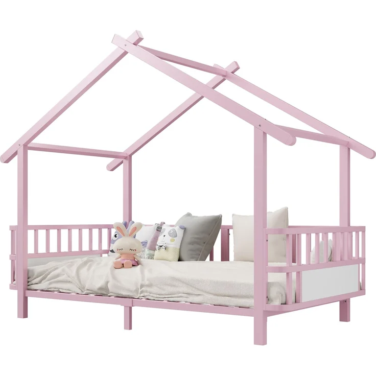 ZUBALIYA Kinderbett 90 × 200 cm, Metall, Schutzgitter, Rosa – Bild 6