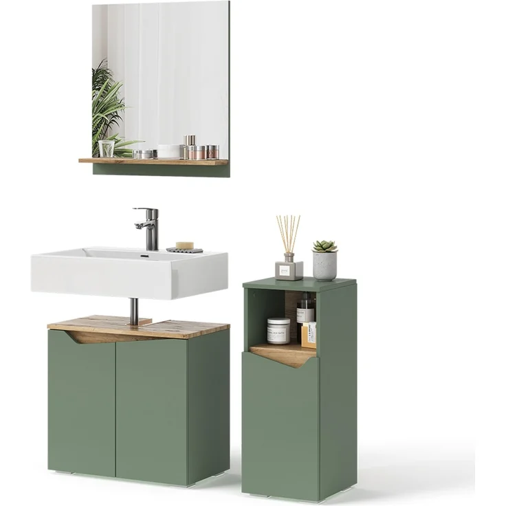 Badmöbel-Set Marelle Grün/Artisan-Eiche 3-teilig Vicco – Bild 6