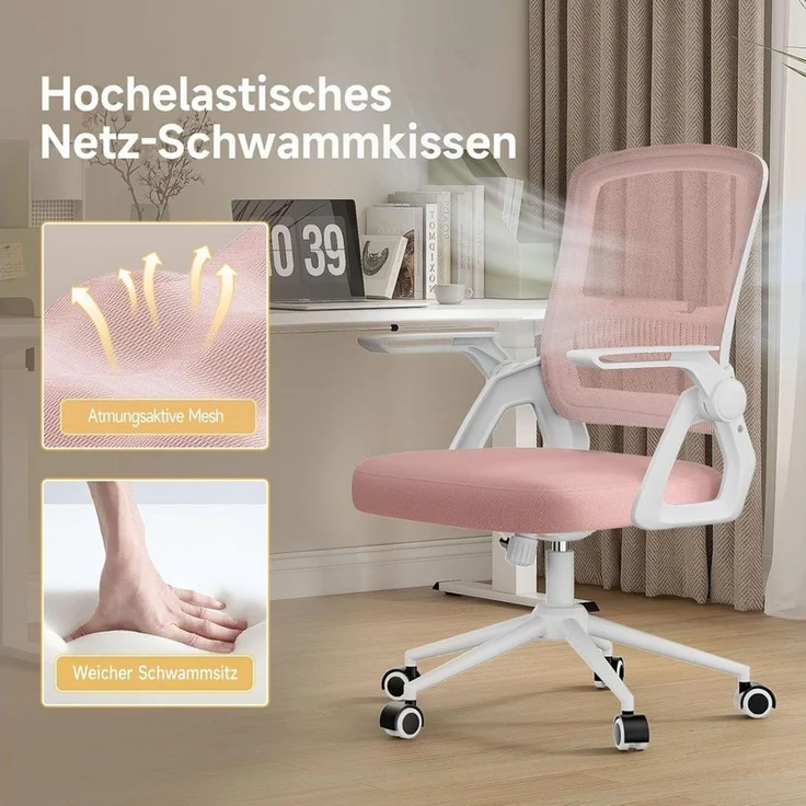 ZAISZE Bürostuhl Ergonomischer Bürostuhl mit Mesh-Rückenlehne und Lendenstütze (Verstellbarer Armlehnen, Atmungsaktiv, Höhenverstellbarer Schreibtischstuhl mit 90° Klappbaren Armlehnen), Verlängerte und Verbreiterte Rückenlehne, Drehstuhl fürs Homeoffice – Bild 2