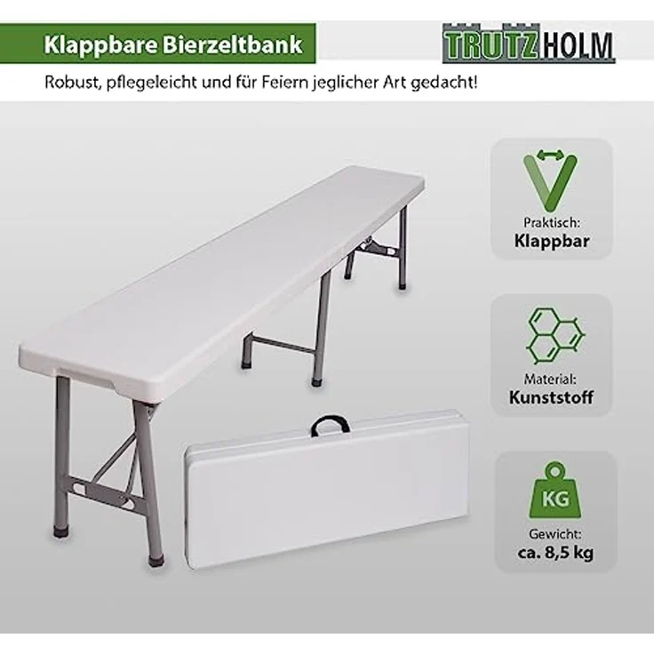 Bierzeltbank für 4 Personen Kunstoff weiß 180 cm klappbar Klappbank Partybank Bierbank – Bild 3