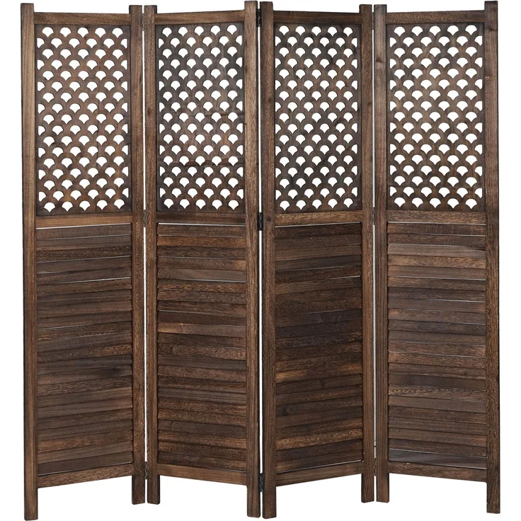 Paravent HWC-A84, Raumteiler Trennwand Sichtschutz, Ornamente 170x161cm ~ braun – Bild 1