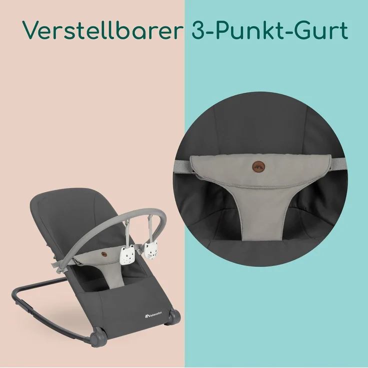 Bebeconfort Aster, Babywippe, 0–2 Jahre, Leichtgewicht (2,7 kg), ultra-kompakt zusammenklappbar, verstellbare Rückenlehne, Polsterkissen, abnehmbarer Spielbogen, 3-Punkt-Gurt, Tinted Graphite – Bild 6