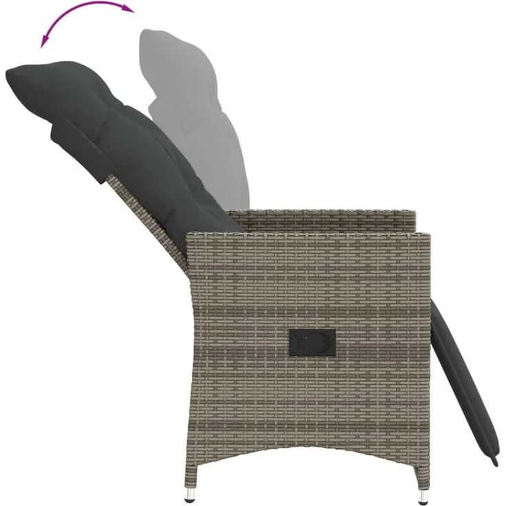 vidaXL Gartensessel Verstellbar mit Kissen Grau Poly Rattan 365661 – Bild 5