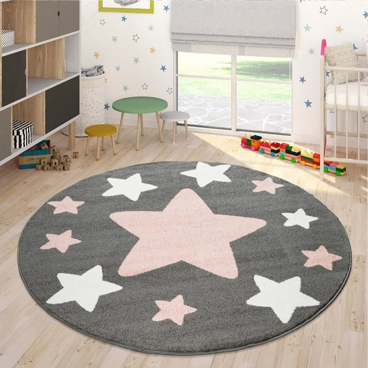 Paco Home Kinderteppich Capri 330, rund, Höhe: 11 mm, Kurzflor, Motiv Sterne, Pastell-Farben, Kinderzimmer – Bild 3