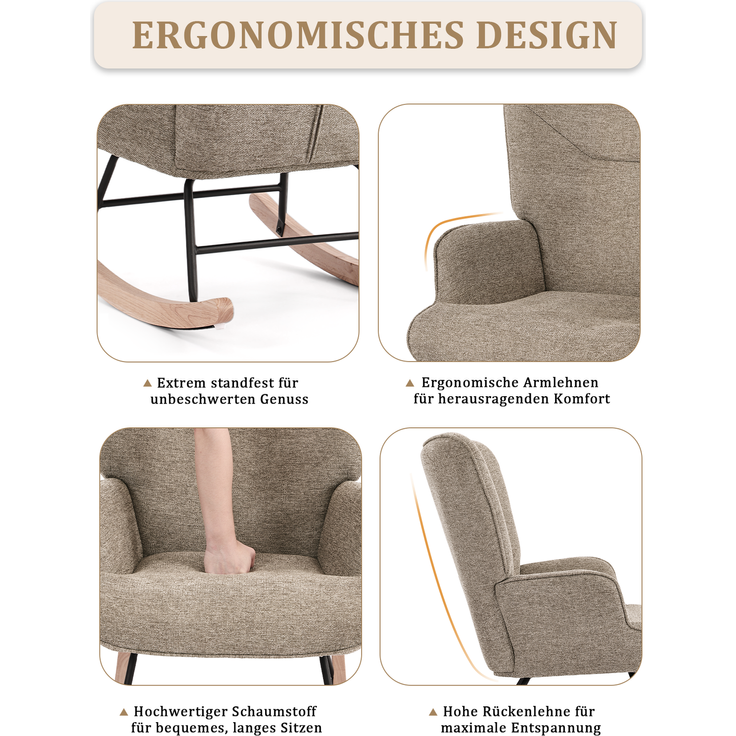 GOEURVANT 5006 Schaukelstuhl ohne Hocker (Relaxsessel, Ohrensessel) - Webstoff, Sand – Bild 9