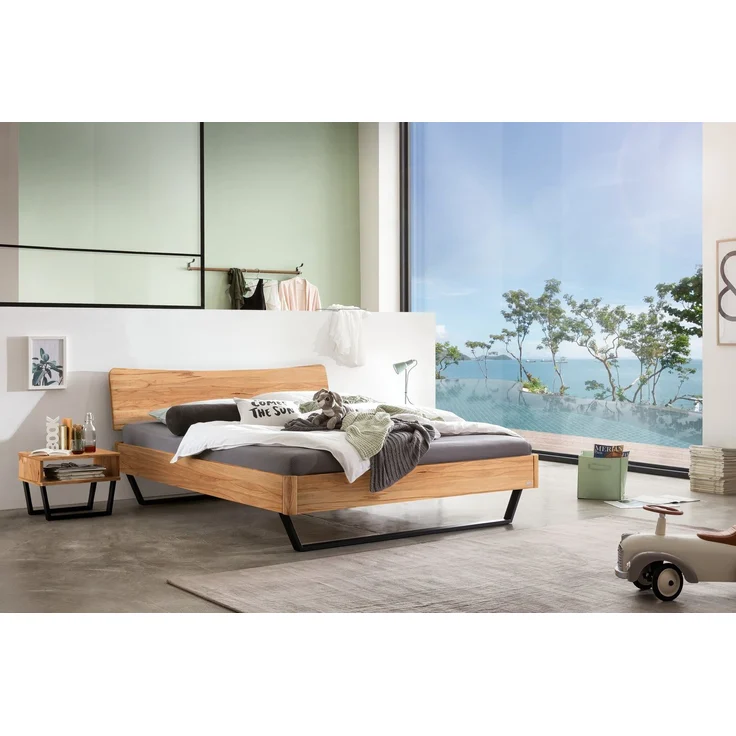 Hasena Massivholzbett Tresali Wildbuche mit Metallkufen 140x200 cm, Fußhöhe 20 cm – Lounge – Bild 2