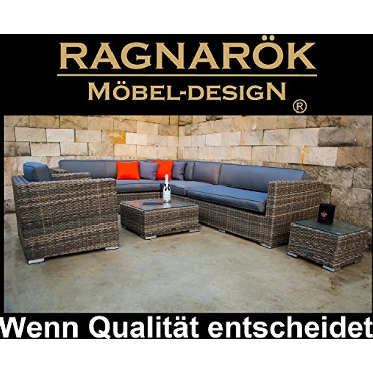 Ragnarök Möbel-Design Gartenlounge-Set Lounge Set Narvik, (Set, Ecklounge, Polyrattan, Alu), Sitzpolster ca. 16 cm dick und haben 2 intergrierte Härtegrade – Bild 3