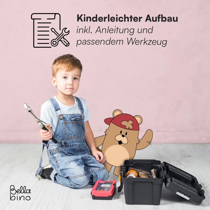 Bellabino 'Bia' Hausbett 90x200 cm, rosa, Kiefer Massivholz, Montessori Kinderbett mit Rausfallschutz und Lattenrost – Bild 9