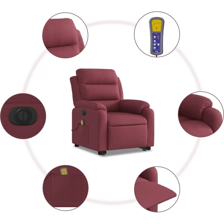 vidaXL Elektrischer Massagesessel mit Aufstehhilfe Weinrot Stoff 3205019 – Bild 7