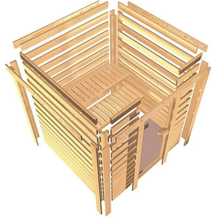 Karibu Sauna Adelina mit Dachkranz + 9kW BIO-Kombiofen mit ext. Steuerung Easy – Bild 6