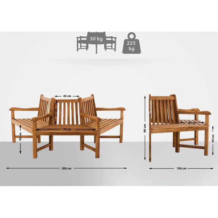 Baumbank HANIM - Holz Teak 200x100x90 cm | Halbrunde Sitzbank Mit Lehne Baumbank Gartenbank Für Baum – Bild 7