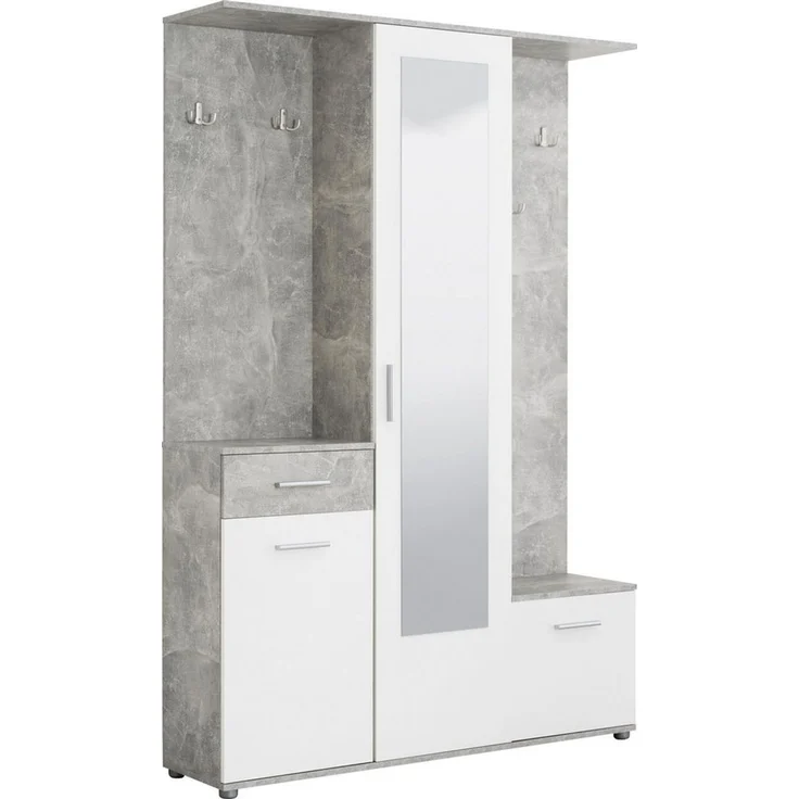 INOSIGN Kompaktgarderobe Martin Flurgarderobe, Dielenschrank, Flurmöbel, Breite 134 cm Schuhschrank, mit Spiegel, in modernen Farben, mit 10 Haken – Bild 3