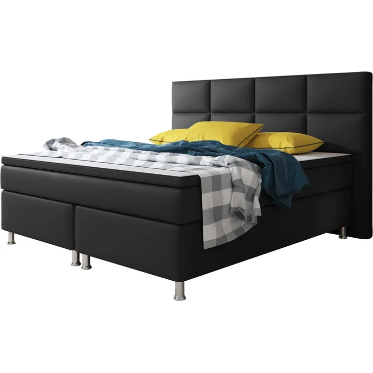 Boxspringbett Miami mit Bettkasten 180x200 cm Kunstleder schwarz