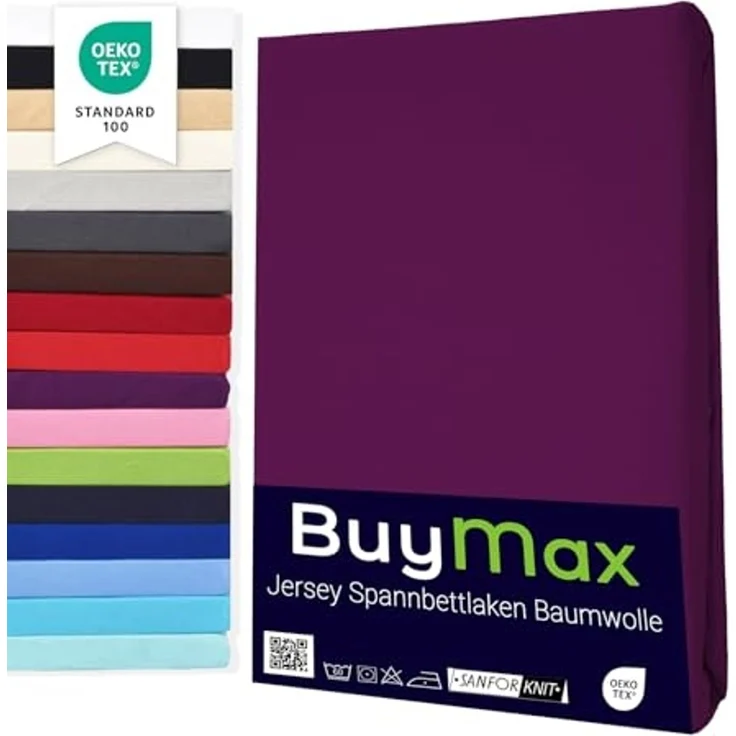 Buymax® Topper Spannbettlaken 160x200 cm Spannbetttuch 100% Baumwolle Jersey für Matratzentopper bis 12 cm Matratzenhöhe Bettlaken für Boxspringbett Topper, Aubergine – Bild 1