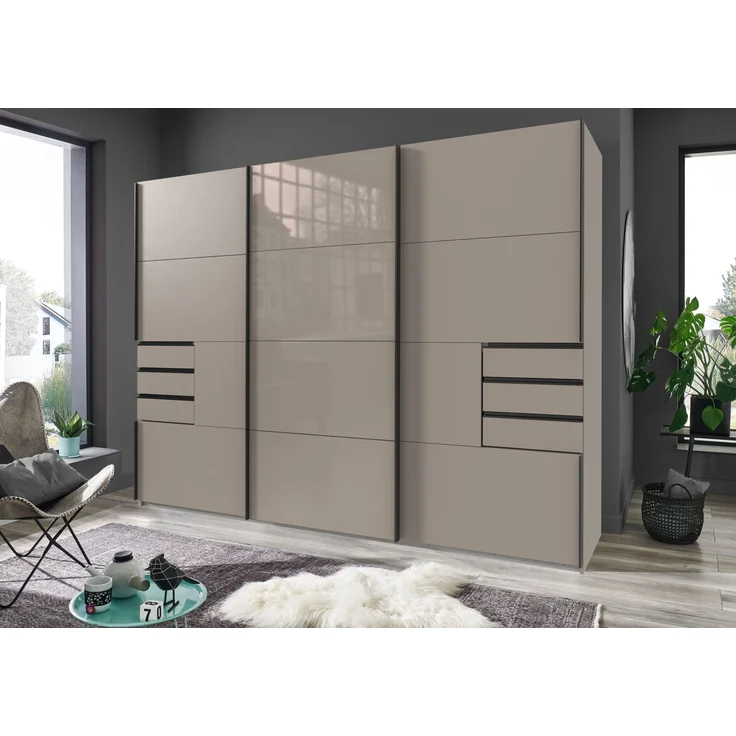 Schlafzimmer-Set >Tilburg< (5tlg.) Bett 168x92x210cm, Schrank, Kommoden, Saharagrau / Grafit – Bild 2