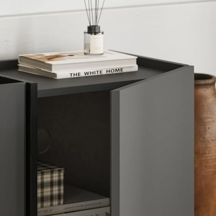 Modern TV Stand, Anthracite & Black, 180 x 46 x 35 cm | 100% Melamine Coated Particle Board, 18 mm Thick | Soft-Close Hinges, Stylish Design for Living Room & Entertainment Spaces – Bild 5
