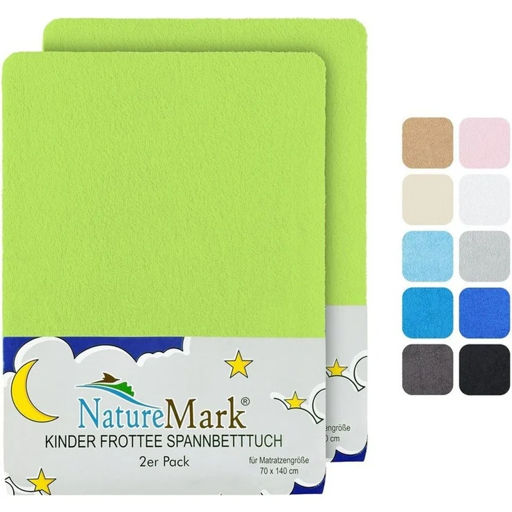 NatureMark Spannbettlaken Frottee Spannbettlaken, 80% Baumwolle / 20% Polyester, Gummizug: rundum, (2 Stück), 2er Set Kinder Spannbettlaken Frottee, Spannbetttuch 80% Baumwolle / 20% Polyester, für Babybett und Kinderbett, 70x140 cm - Apfel grün – Bild 5
