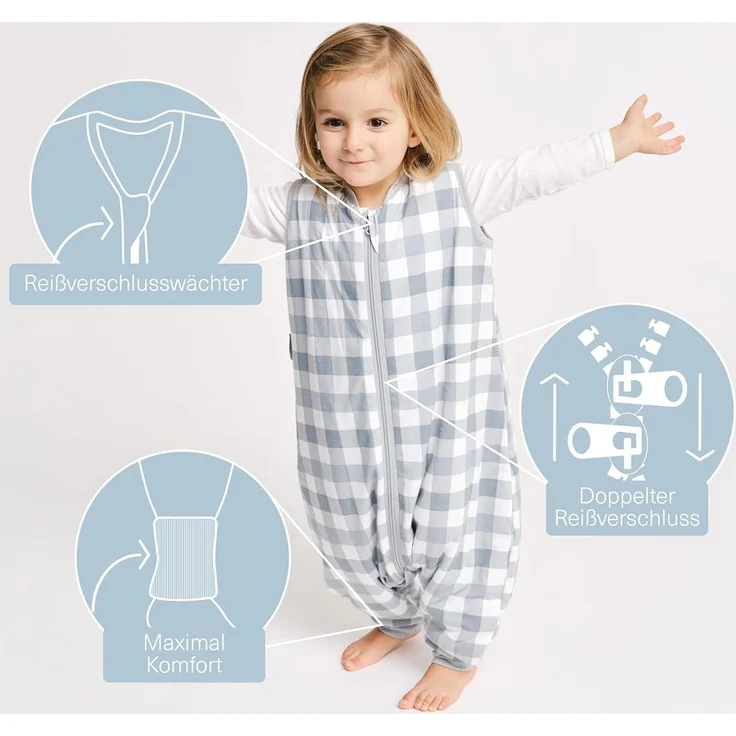 molis&co - Baby Schlafsack mit Füßen - Ideal für Frühling und Herbst - Babyschlafsack mit Füßen 1 tog - Leicht gepolstert - 100% Baumwolle (Oeko-TEX 100), Premium Qualität - Artic Check (70 cm) – Bild 2