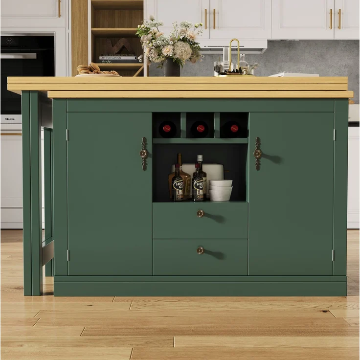 Bartisch aus MDF, ausziehbar mit Stauraum, 120-180x40x76 cm, Antikgrün – Bild 2