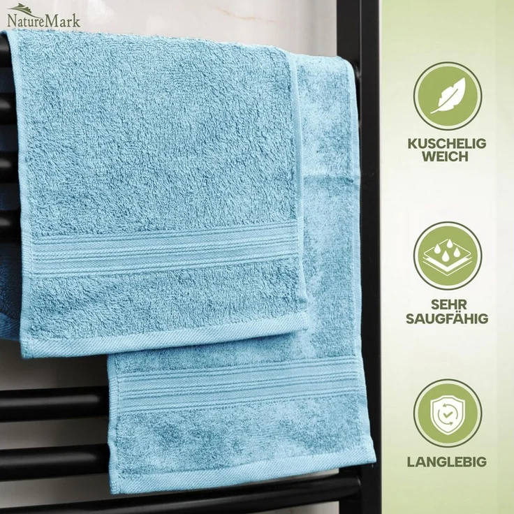 NatureMark Gästehandtuch Gästetuch 500gsm, 100% Baumwolle (12-St), Gästehandtuch Premium Qualität, 30x50cm, Hell blau – Bild 4