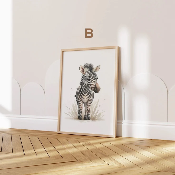 Poster Kinderzimmer Tiere Wald Dschungel Aquarell · Kinderzimmer Bilder · Wand Deko · Kunst Druck · Deko Print · ohne Rahmen - B Zebra / 13x18 cm