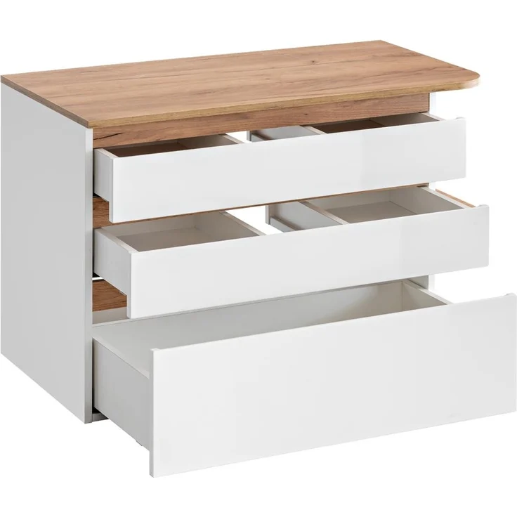 Waschtischunterschrank CAMPOS-56, Hochglanz weiß mit Wotaneiche, B/H/T: ca. 94/63,5/50 cm – Bild 4