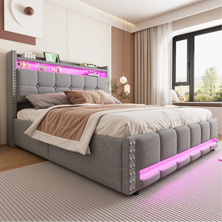 HAUSS SPOLE Polsterbett 160x200 cm mit Matratze Komfortbett, LED-Beleuchtung & USB-Steckdose – Bild 5
