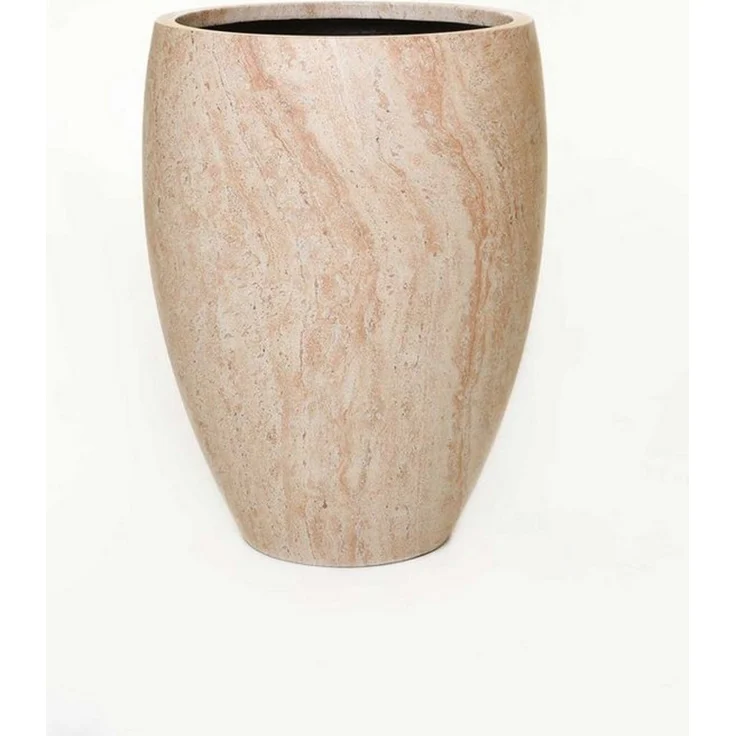 VIVANNO Pflanzkübel Fiberglas OVOLO Rund - Travertin Steinoptik (1 St), 42x55 cm – Bild 4