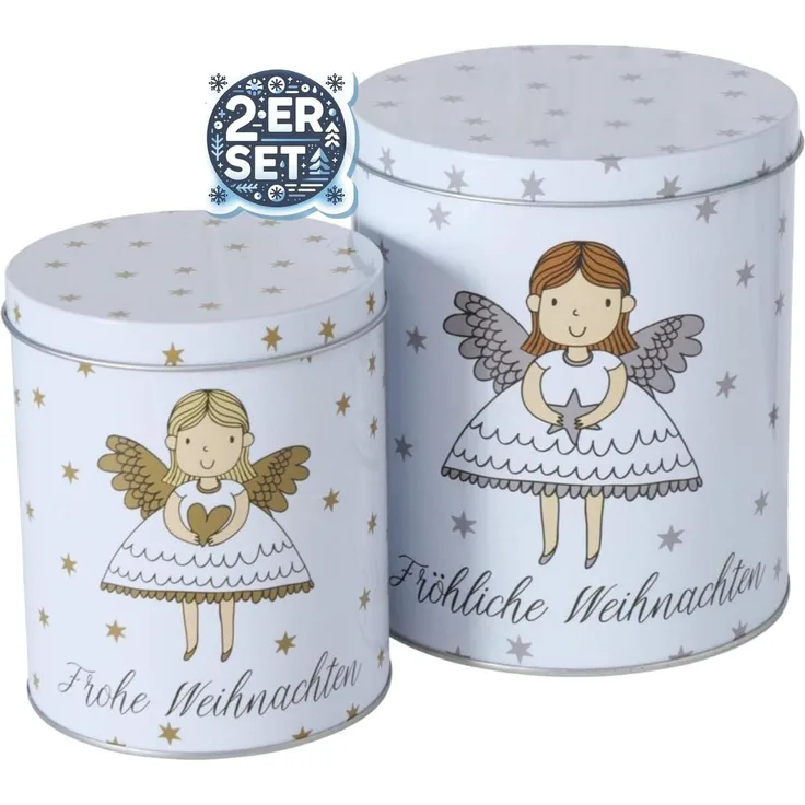 BOLTZE Keksdose 2er Set Metall Keksdose Plätzchendose Engel Fröhliche Weihnachten V19, (2-tlg)