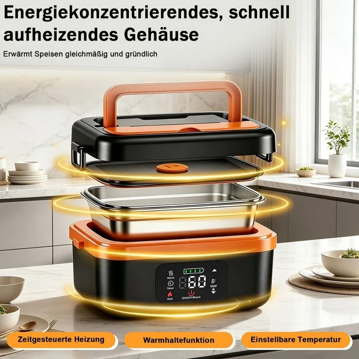 AKKEE Elektrische Lunchbox 1L Electric Lunch Box for Adult mit automatischer Aufheizfunktion, Wärmespeicher- und Timer-Heizfunktionen – Bild 3