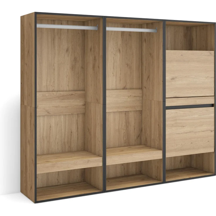 Skraut Home | Offener Kleiderschrank | Kleidung, Schuhe | 180 x 145 x 35 cm | Für Schlafzimmer, Zimmer | Schuhschrank | Moderner Stil | Eiche