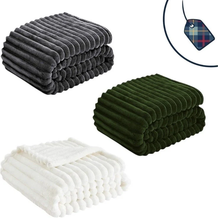 Premium Kuscheldecke in Cord Optik » Wohndecke 150 x 200 cm » Tagesdecke » dicke Wohndecke 450 gsm - Anthrazit – Bild 2